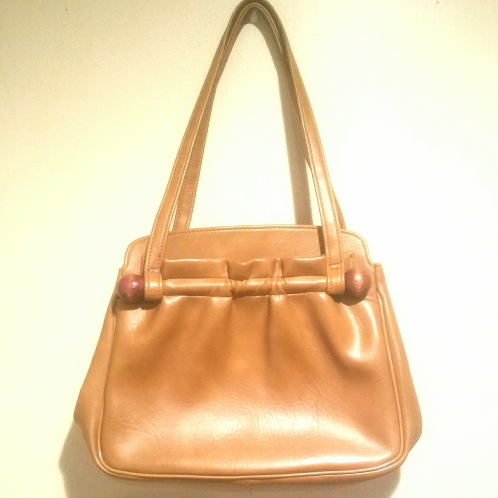 Camel brown and gold vintage shoulder bag purse